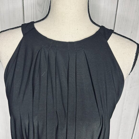 52seven Black Floral Maxi Halter Dress Sz 14 Keyhole Back Sleeveless Stretch - Picture 3 of 12